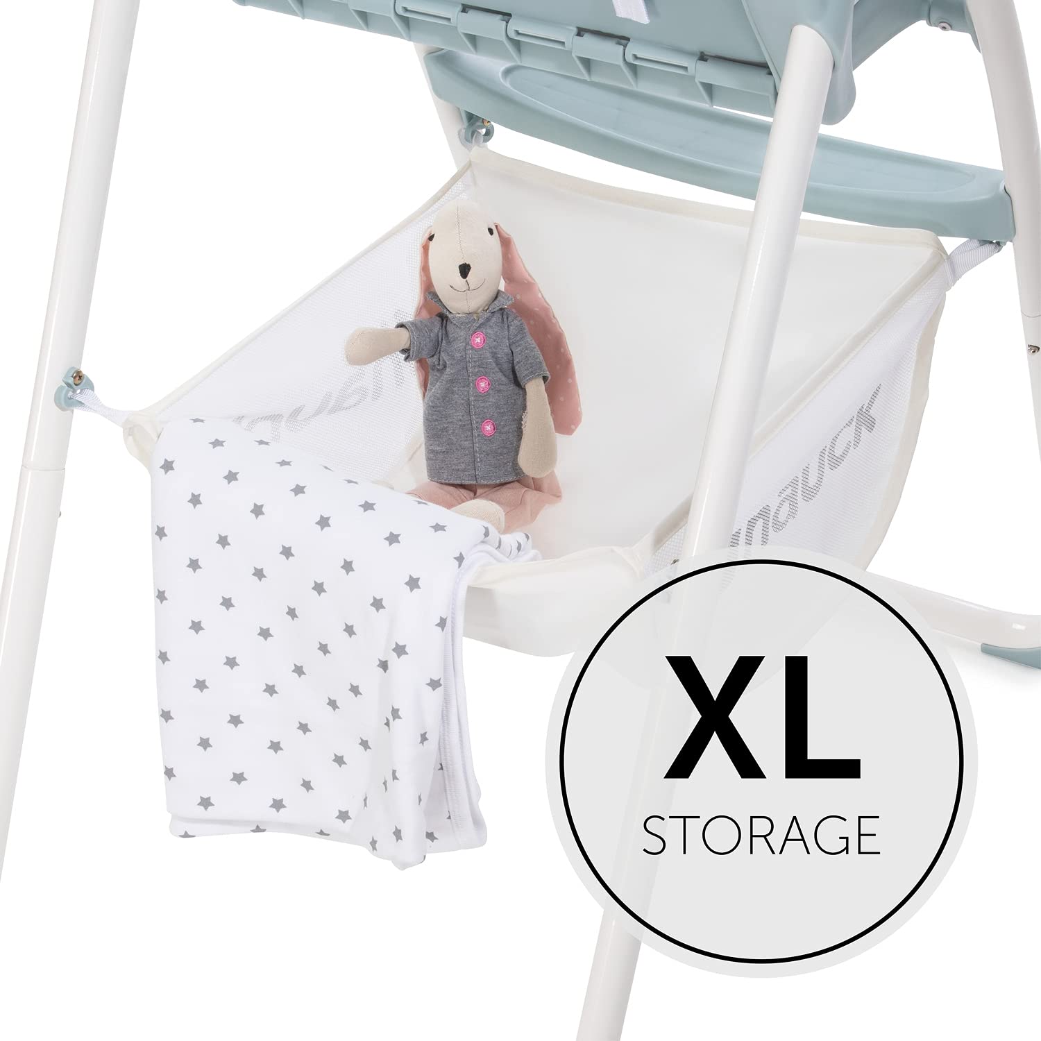 Hauck Sit N składane krzesło dziecięce, od 6 miesięcy do 15 kg, wąskie, składane, regulowane oparcie, zdejmowana taca, duży kosz na zabawki, miejsce do przechowywania