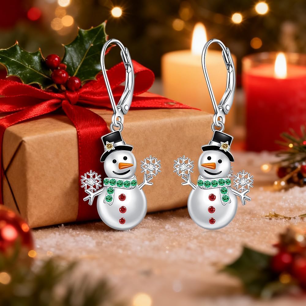 Christmas Snowman Earrings for Women Dangling Sterling Silver Snowflake Winter Earrings Dangle Jewelry Holiday Gifts - Image 5