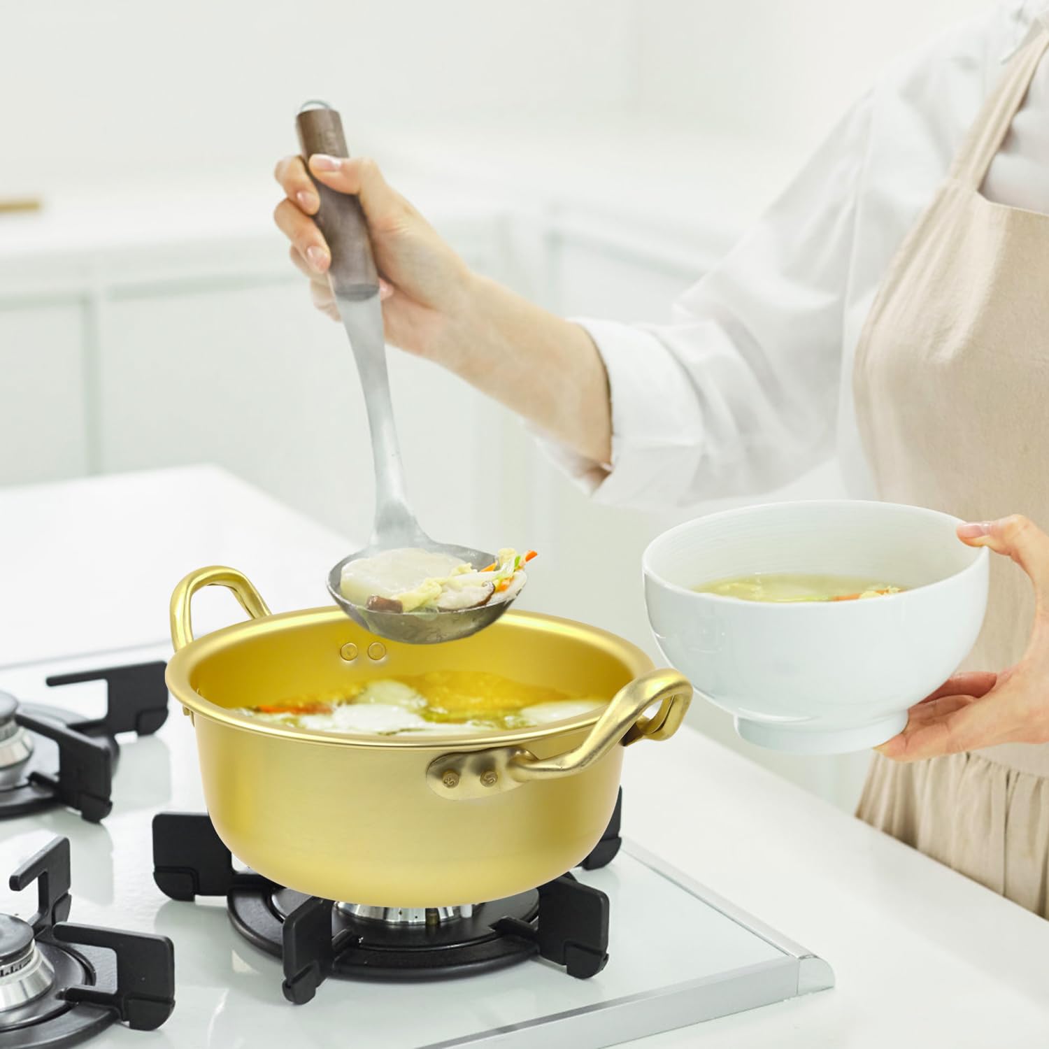 Ramen-Topf mit Deckel, 2 Stück, koreanischer Stil, Ramen-Kocher, Herdplattensicher, antihaftbeschichtet und leicht zu reinigen, Ramyun-Topf mit Griffen, ideal für Suppe, Instant-Nudeln, Rühren und