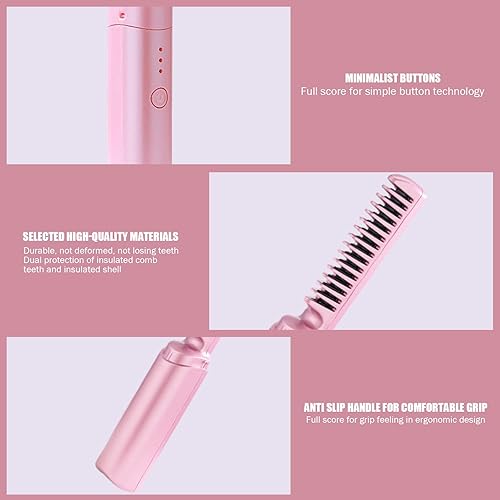Miniatura 3 de Mini alisadora de pelo recargable Cepillo alisador inalámbrico Tres ajustes de temperatura Plancha caliente Peine caliente Recargable USB Plancha de