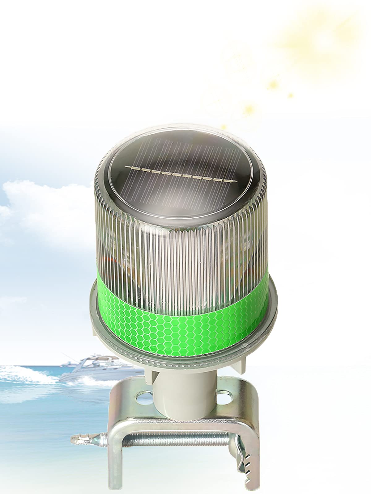 YHWD Navigation Lights Solar, Marine Navigation Lights, Boat Lights 1km Visual Distance, IP65 Waterproof, Detachable Bracket for Small Boats Yacht Roads Construction and Other Vessels,Green