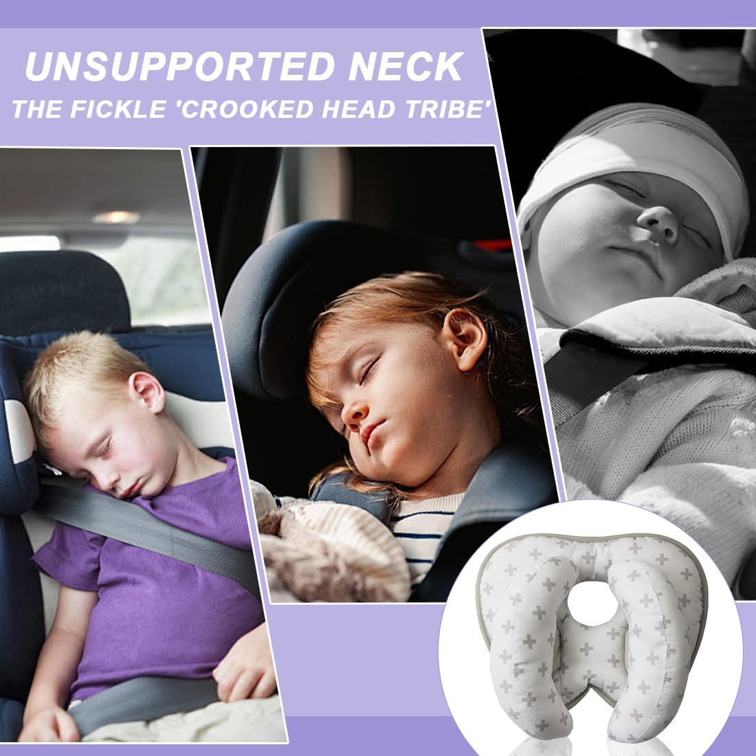 Almohada cervical para bebé, almohada para apoyar la cabeza para recién nacidos, almohada cervical 2 en 1, almohada de viaje para apoyar la cabeza en cochecitos (gris)