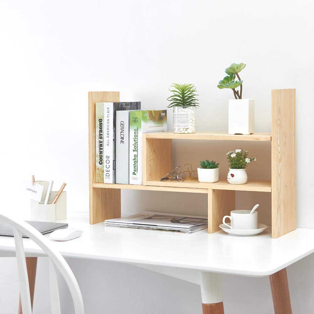Liry Products beżowy regulowany wysuwany organizer na biurko z naturalnego drewna Caddy organizer na biurko półka blat regał regał ekspozycyjny stojak rozszerzalny przechowywanie biuro dom
