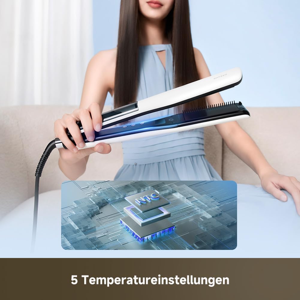 DREAME AuraSteam Straight Haarglätter, 2-reihiges Dampfstyling mit Pflege | Glatt & Locken,Breiteres Glätteisen,Abnehmbarer 20-ml-Wassertank,5 Temperaturen bis 220 °C. 3D-Flexplatte