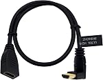 Poyiccot 8K HDMI Câble d'extension, HDMI 2.1 Angle gauche du câble 90 Degré 8K HDMI Hommes à femmes HDMI 2.1 câble 48Gbps Haute vitesse 8K 60Hz, 4K 120Hz, 3D Ultra HDR HDMI Câble d'extension 2feet(M/F Gauche)