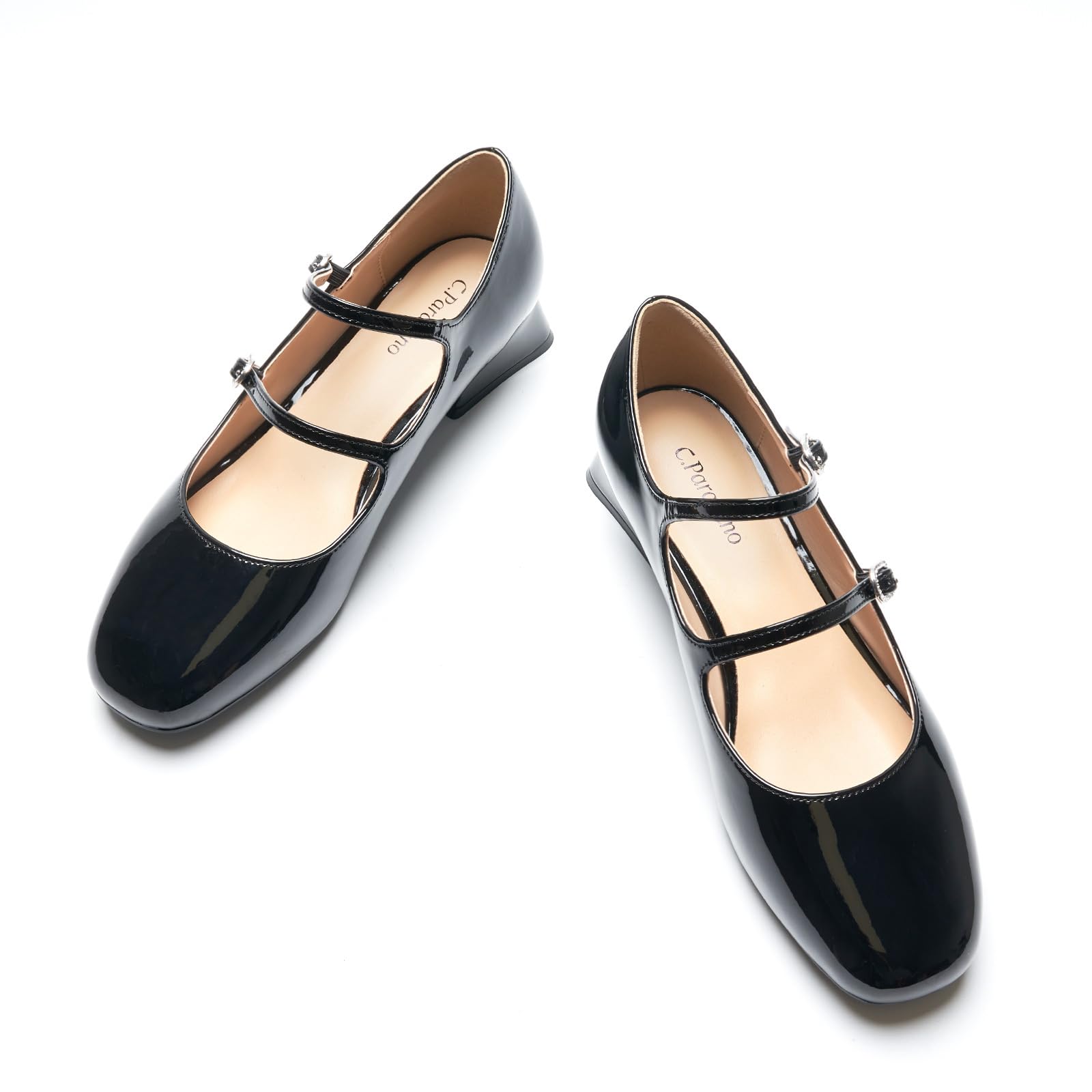 C.Paravano Mary Jane | Blue Shoes for Women | Dress Shoes | Square Toe | Low Heel Shoes 10 Black