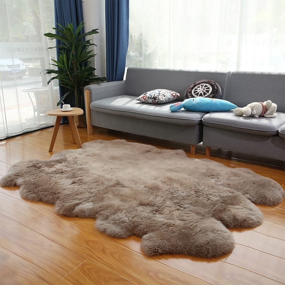 Echte Schapenvacht Tapijt Vloerkleed Bonttapijt Lamsvacht Tapijt Vloerkleden Natuurlijke Vacht Lamsvel Tapijten Echt Wol Vloerkleedje (70x100cm) (Color : White-beige