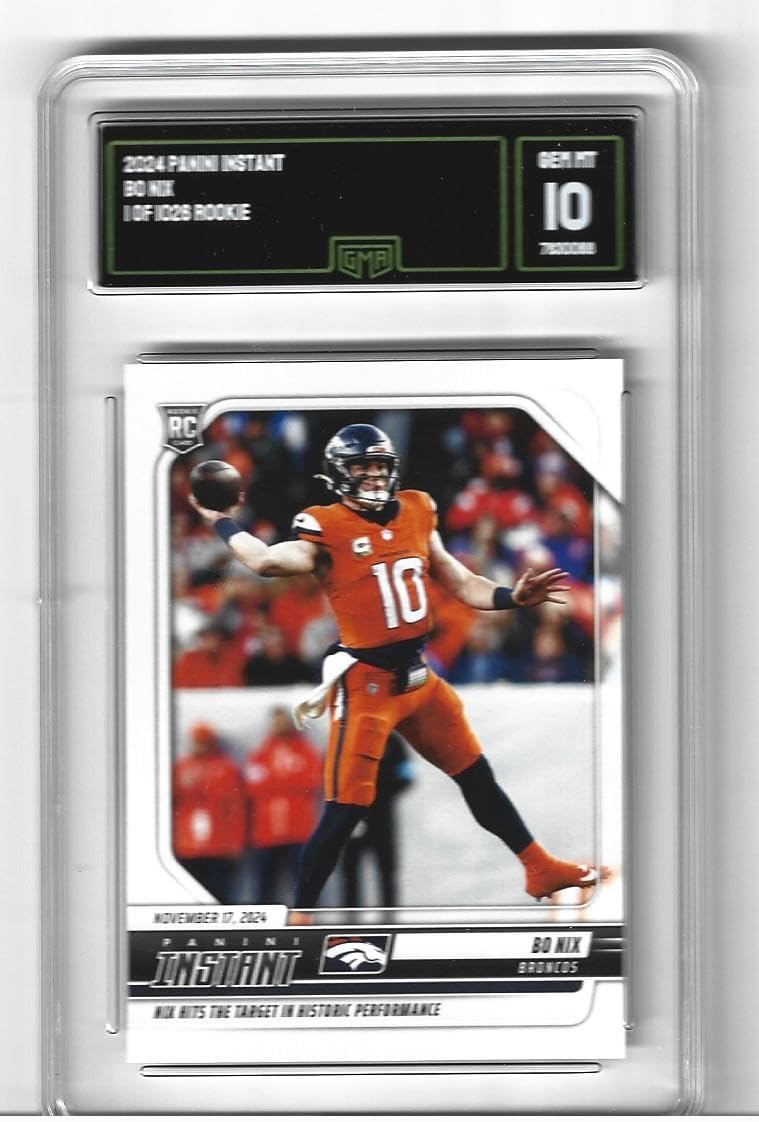 Graded Gem Mint 10 Bo Nix 2024 Football Rookie Card #159 Broncos Young Star Quarterback During His Historic Performance