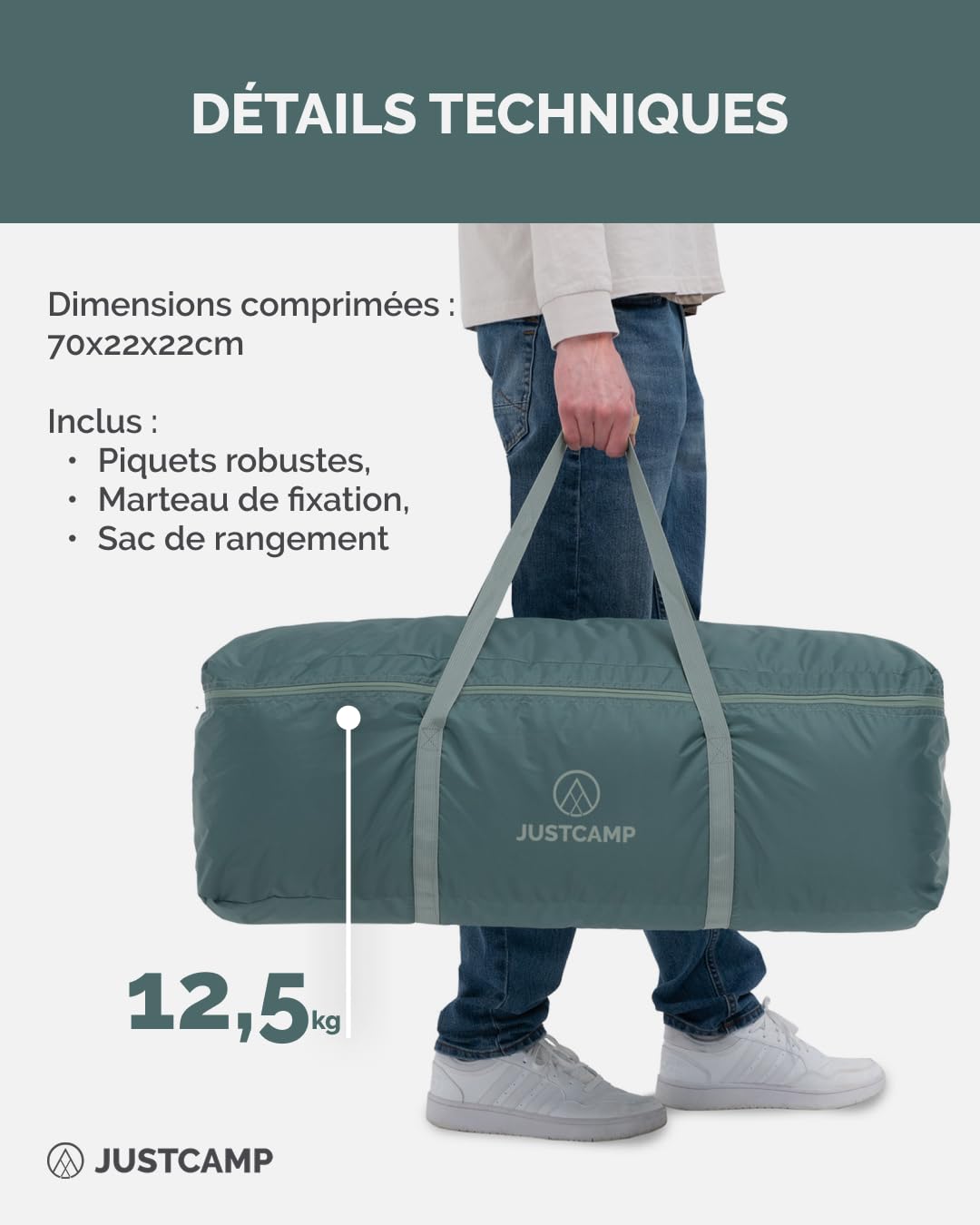 JUSTCAMP Bell 8 Tipi Tente - Tente de Camping extérieure 8 Personnes/Places (Jusqu’à 10), 4 Saisons, familiale, imperméable, Premium XXL géante - 4 x 4 x 2,5 m - 12,5kg - Menthe