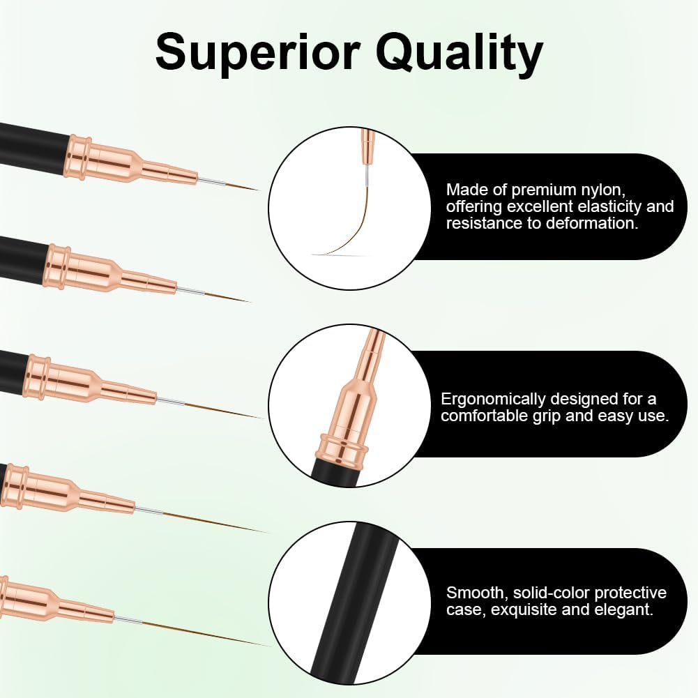 Set med 5 penslar för nagelkonst, detaljpenslar, nagelkonstpenslar, för Gel, Långa Linjer, - Mise en situation et utilisation