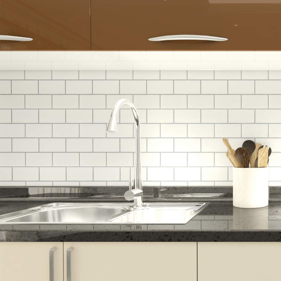 Art3d 14"x12" Self-Adhesive Backsplash Tiles, Faux Ceramic Tiles, Matt (10 Tiles, Thicker Version)
