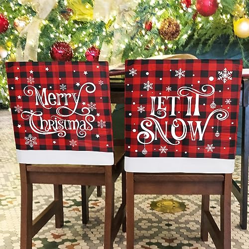 CCINEE-2pcs-Christmas-Chair-Back-Covers-Red-and-Black-Buffalo-Plaid-Chair-Slipcovers-with-Snowflake-Xmas-Chair-Chair-Back-Cover-for-Dining-Room-Kitchen-Wedding-Hotel-Xmas-Party-Table-Decor CCINEE 2pcs Christmas Chair Back Covers Red and Black Buffalo Plaid Chair Slipcovers with Snowflake Xmas Chair Chair Back Cover for Dining Room Kitchen Wedding Hotel Xmas Party Table Decor