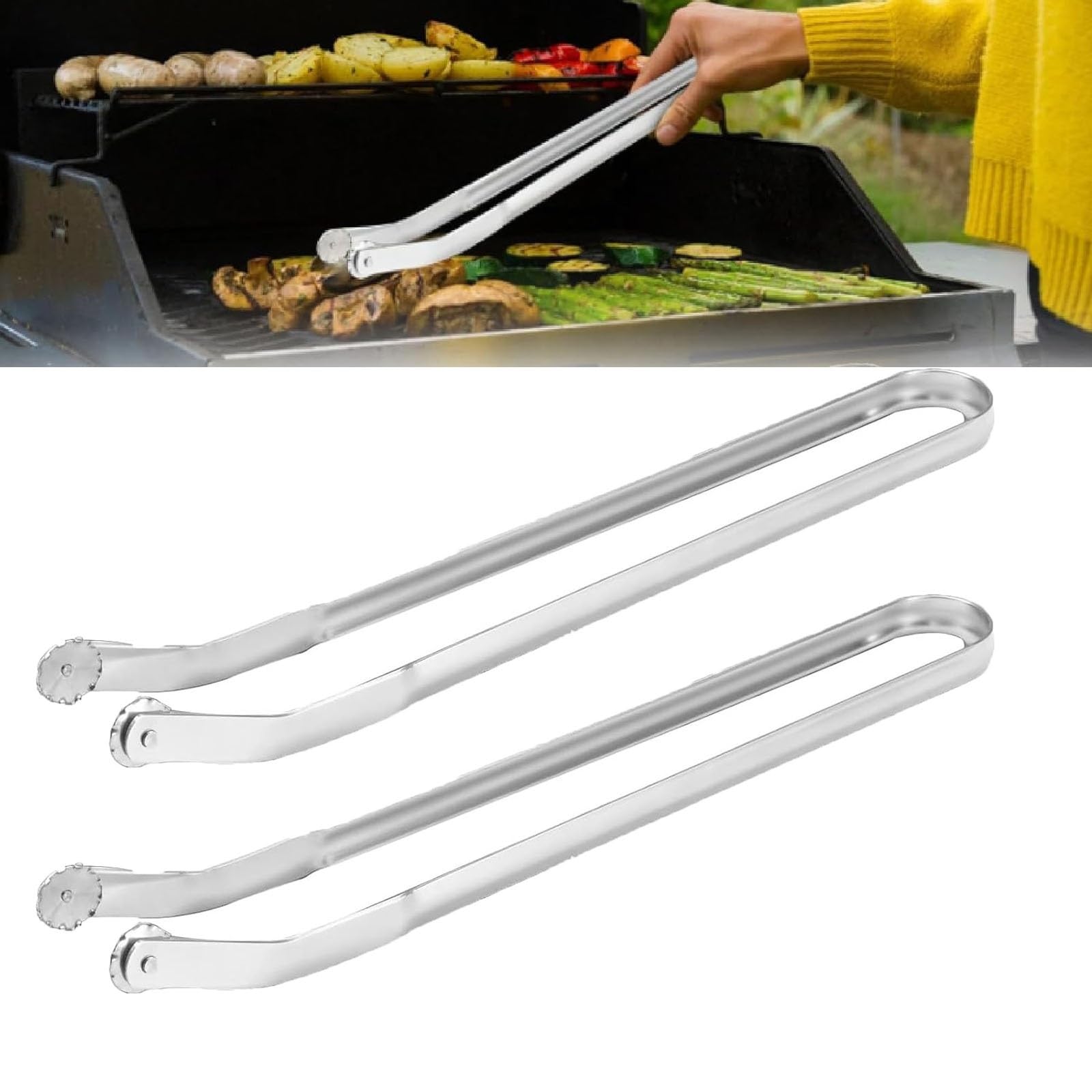 BBQ Sausage Turning Tongs, BBQ Tongs for Grilling for Flipping, BBQ Sausage Turning Tongs for Cooking, Stainless Steel BBQ Kitchen Tongs, BBQ Tong Multipurpose Gripper for Cooking(Color:2PCS)