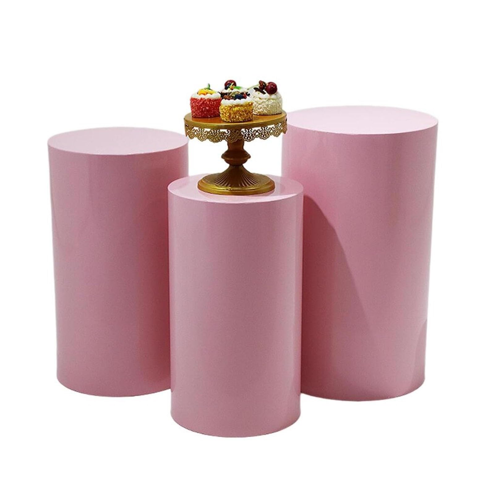 ZXGRfdefa Paper column display stand, Cylinder Pedestal Stand Party, 3pcs Metal Display Pillar For Wedding Birthday Decoration(Roze)