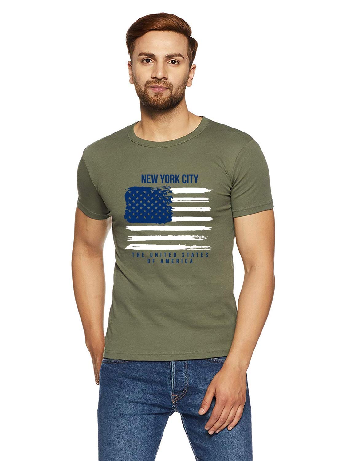 ADRO T-shirt męski ze 100% bawełny Lycra, prosty krój, koszulka z nadrukiem, okrągły dekolt i średni rękaw, koszulka męska