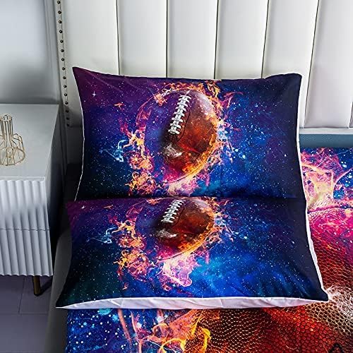 Sports Football Rugby Sheet Sets Twin Size - 2PC Universe Galaxy Football Boys Fitted Sheet（Fitted Sheet*1 Pillowcases*1） - Image 5