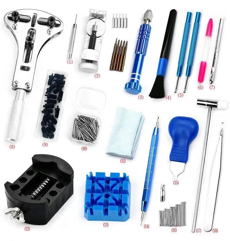 Kit di Riparazione Apri-Orologi da 210 Pezzi, con cacciavite, Martello, Maglie per Cinturini da orologiaio, Accessorio per orologiaio.