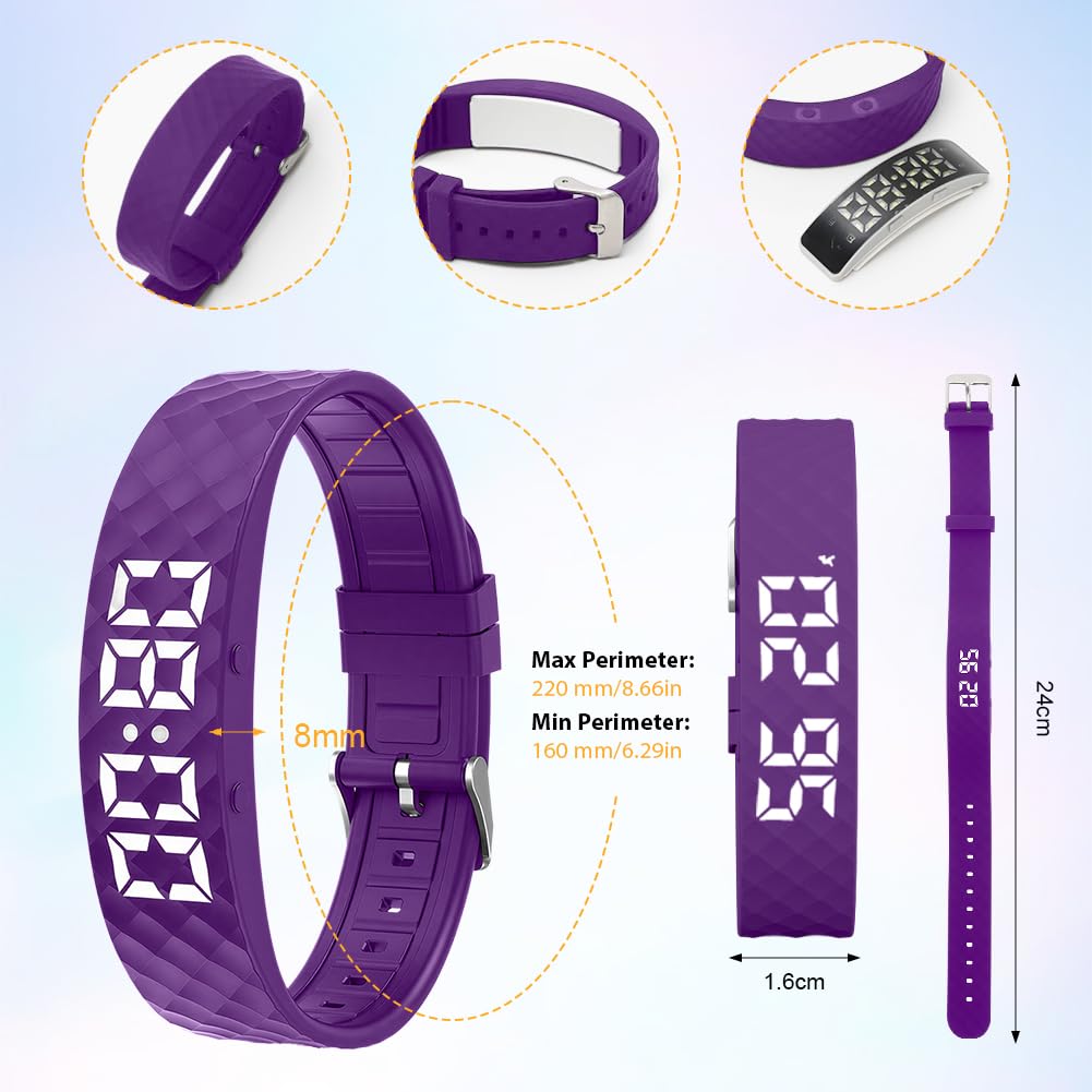CEWROM Montre de rappel vibrante - Bracelet vibrant - Alarme vibrante silencieuse avec minuterie et 8 alarmes quotidiennes - Rappel de boisson pour personnes âgées - Réveil médicamenteux (violet)