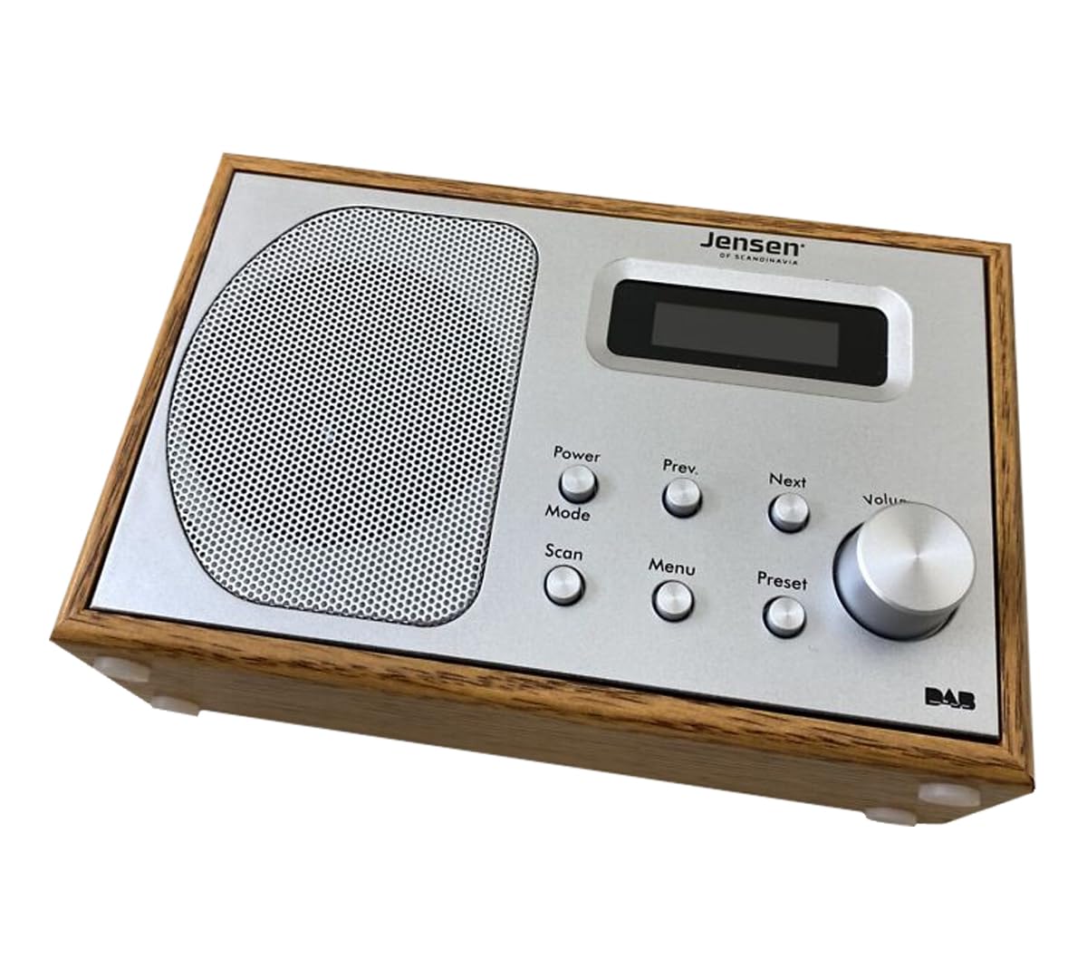 Jensen Fox Wood Mono Radio | Kompaktes, tragbares FM/DAB Küchenradio für Zuhause und Unterwegs mit Wecker Funktion | Holz Design