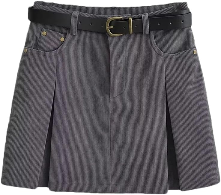 Women Summer Pleated Corduroy Mini Skirt Mid Waist Short Skirts Skorts