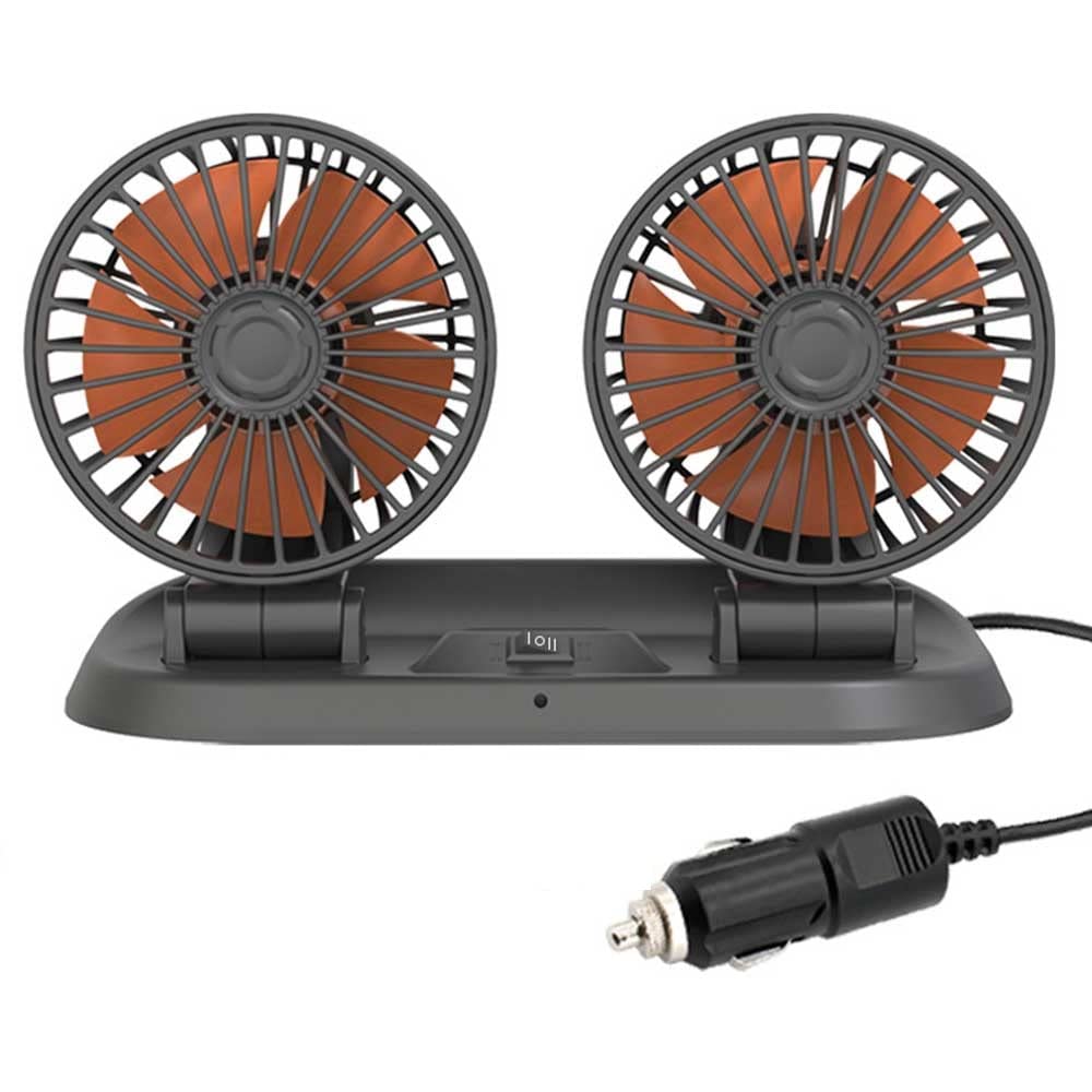 Riloer Ventilador de refrigeración para automóvil de doble cabezal, Ventilador para automóvil, rotación horizontal de 360 ° y vertical de 180 °, 24V 2 Velocidades Ajustables
