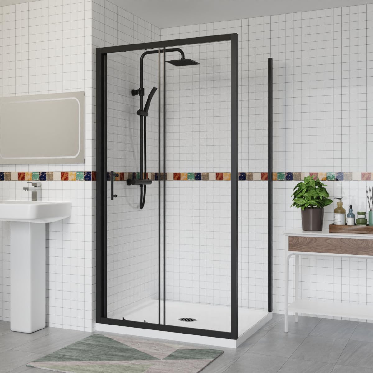 Aquariss Black 1100X700mm Sliding Shower Enclosure With Side Panel
