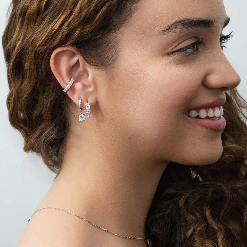 BERRICLE Sterling Silver Gold Flashed CZ Small Statement Hoop Earrings for Women, Minimalist Simulated Diamond Cubic Zirconia Trendy Huggie Earrings - Butterfly, Cluster, Teardrop Designs - Image 4