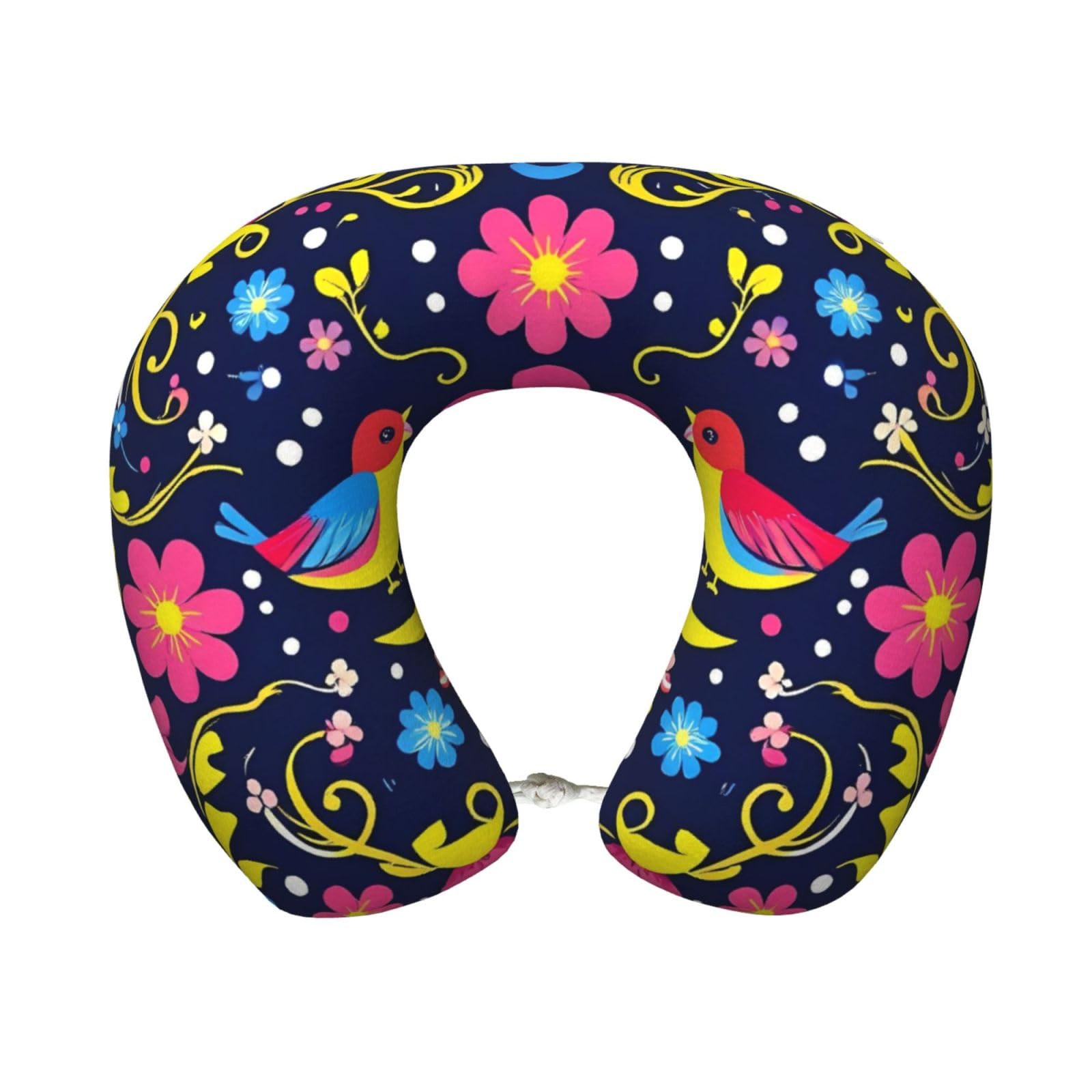 XingFox Colorful Mexican Print Travel Pillow Memory Foam, Portable Neck Pillow for Airplane, Car and Office