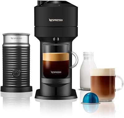 Nespresso Vertuo Next Coffee Machine by De’Longhi with Aeroccino Milk Frother, Over 30 Varieties of Pods, 6 Coffee Cup Sizes, Latte, Cappuccino, Starter Capsule Set Included, EN120.BMAE, Matte Black