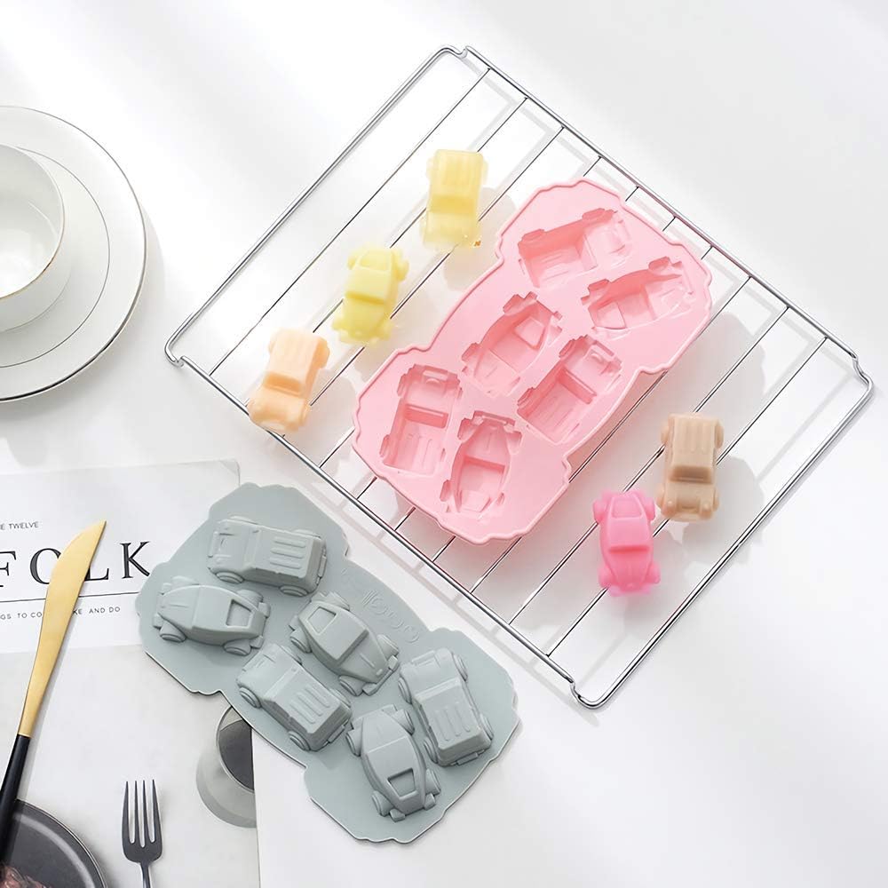 3Pcs Car Silicone Ice Cube Trays Auto Silicone Chocolate Molds Jello Candy Gummy Mold Cake Decorating Tool Crayon Wax Melt Mould (Random Color)