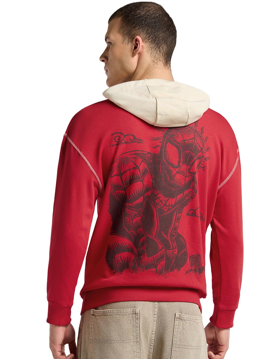 bewakoof Official Marvel Merchandise Spiderman Men's Graphic Print Oversized Fit Full Sleeve Terry Hoodies-picture-36