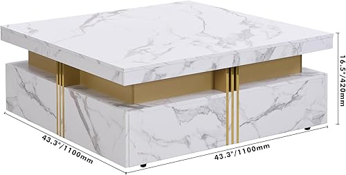 Miniatura 16 de LUMISOL Mesa de centro de mármol con almacenamiento, mesa de cóctel de madera moderna de 31.5 pulgadas con 2 cajones grandes, mesa central redonda