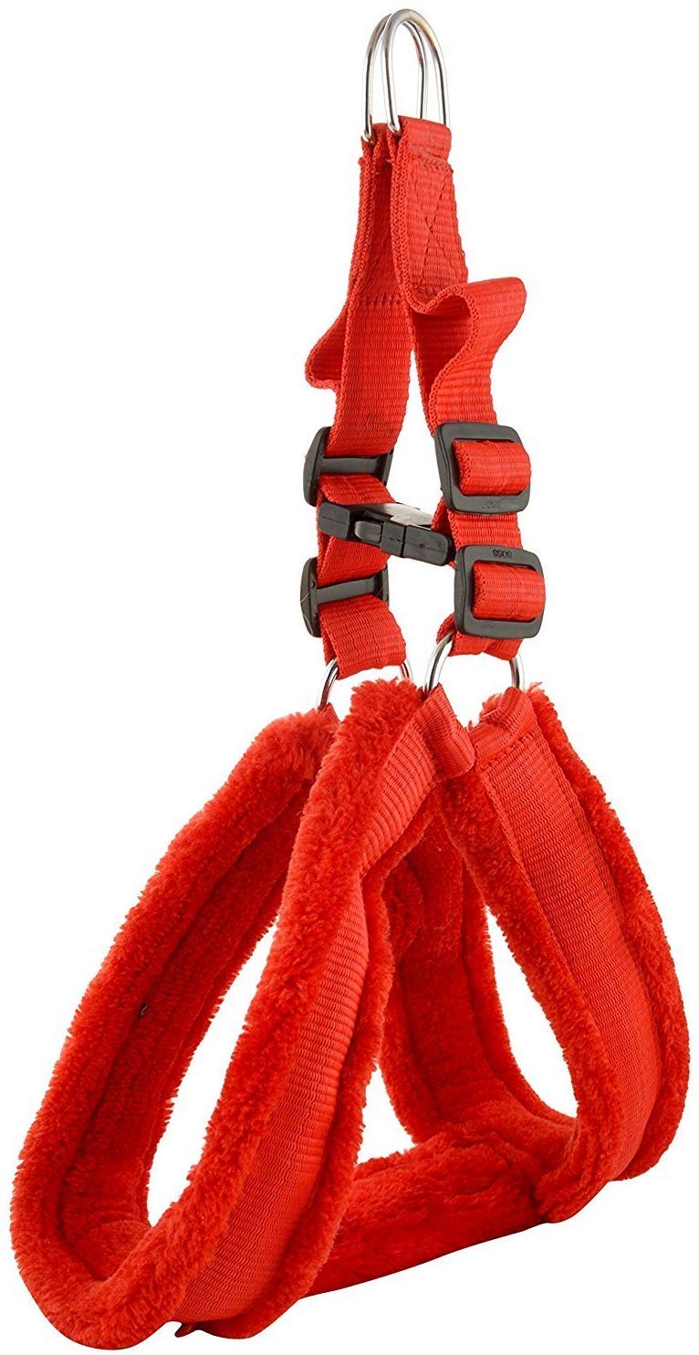 Nylon Adjustable Dog Harness with Fur 1.25 inch Large - Red (Chest Size : 28-34) for Large Size Dogs. (Red, Medium)