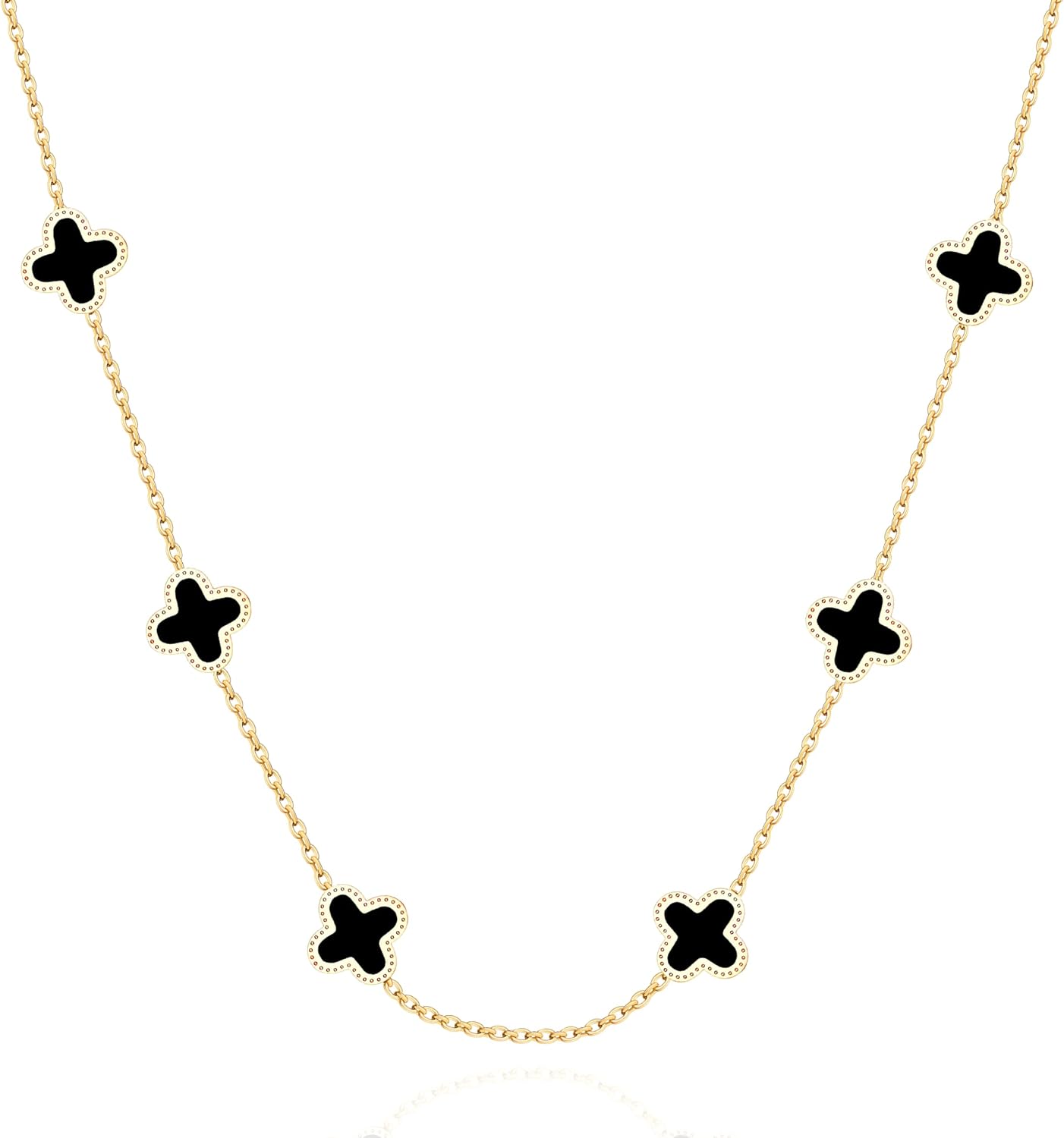 SHINYY Dainty Four Leaf Clover Choker Necklace for Women 18K Gold Plated Stainless Steel Black Lucky 4 Leaf Dangle Chain Jewelry gift for Mother and