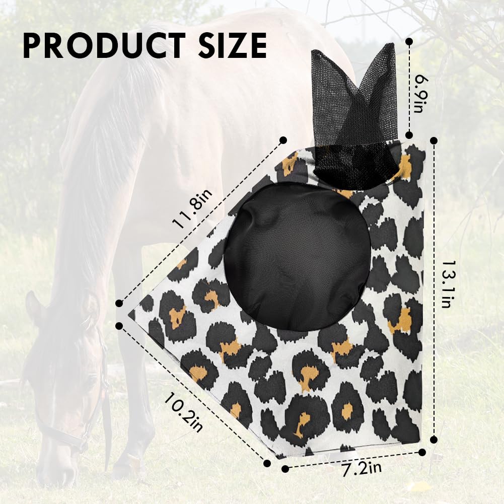 Maschera Antimosche per Cavallo, Maschera Mosche Cavallo Rete Morbida con Paraorecchie, Elasticità Maschera da Mosca per Cavallo con Protezione UV, Anti Mosca, Zanzare(stampa leopardata)
