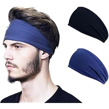Sports Headbands for Men,Moisture Wicking Workout Headband,Workout Sweatbands for Running Cycling Yoga2 Pcs,Black and Blue