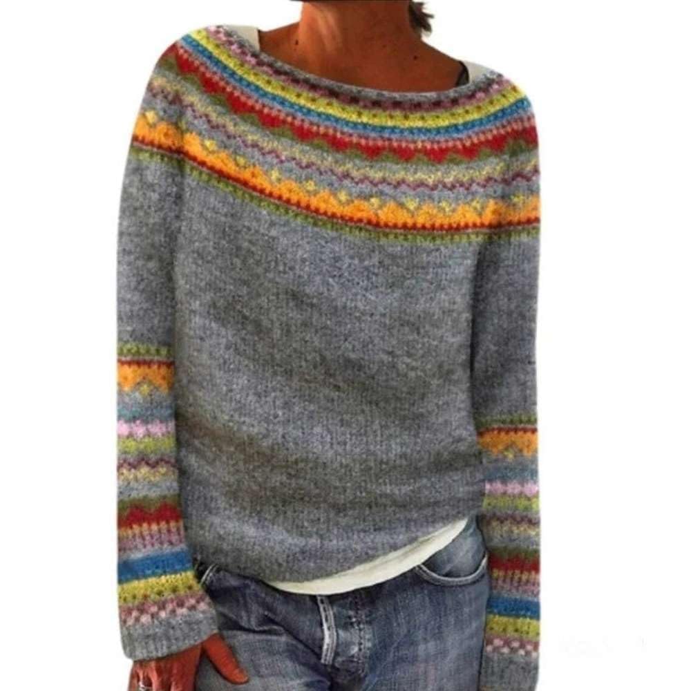 Retro Fair Isle Knit Sweater Loose-Fitting Fall Winter Vintage Casual Pullover