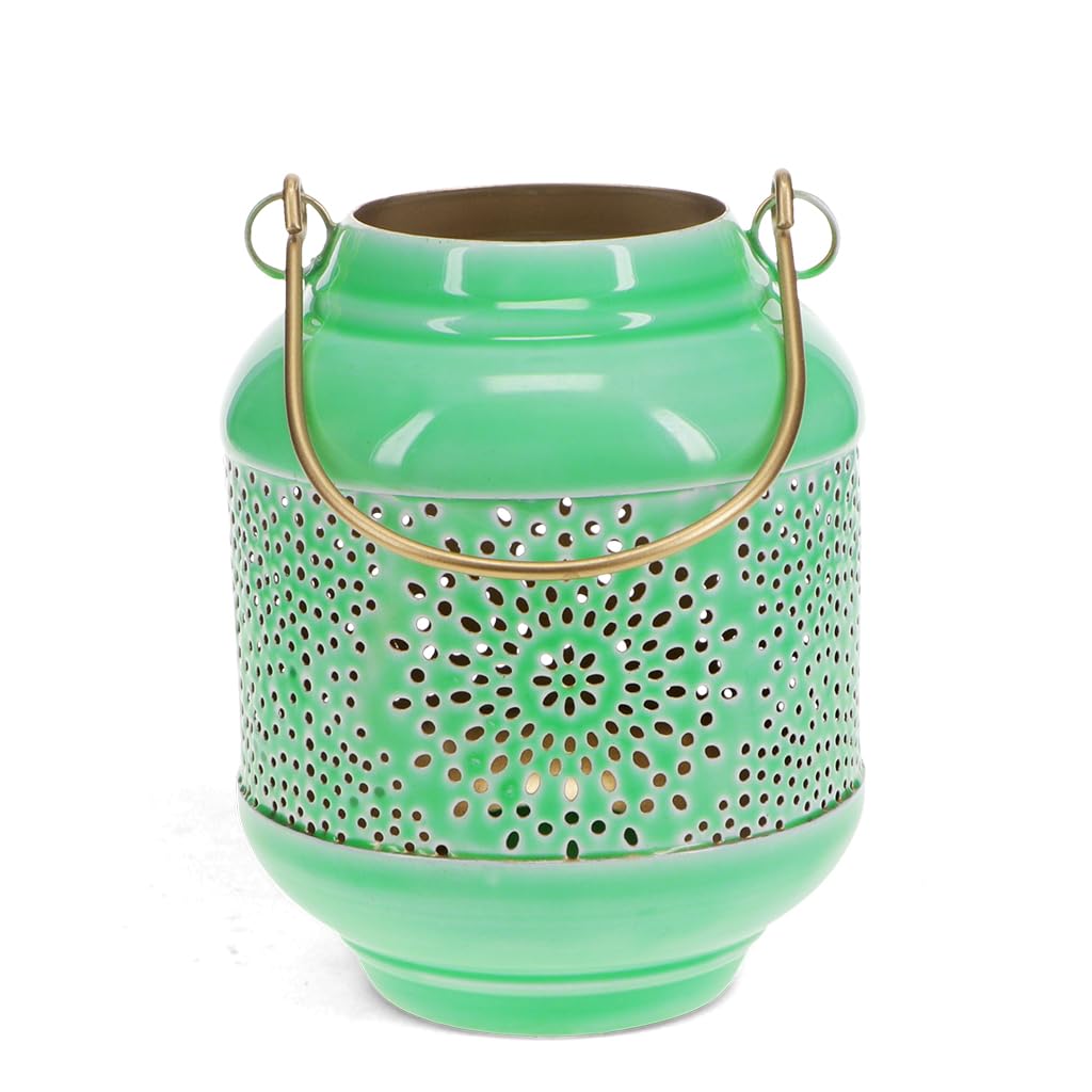 Rex London Green Enamel Tealight Lantern In Outdoor Candle Holder, Garden Hanging Light, Decorative Lanterns For Candles, Tea Llight Stand, Portable Lamp, Patio Decor.