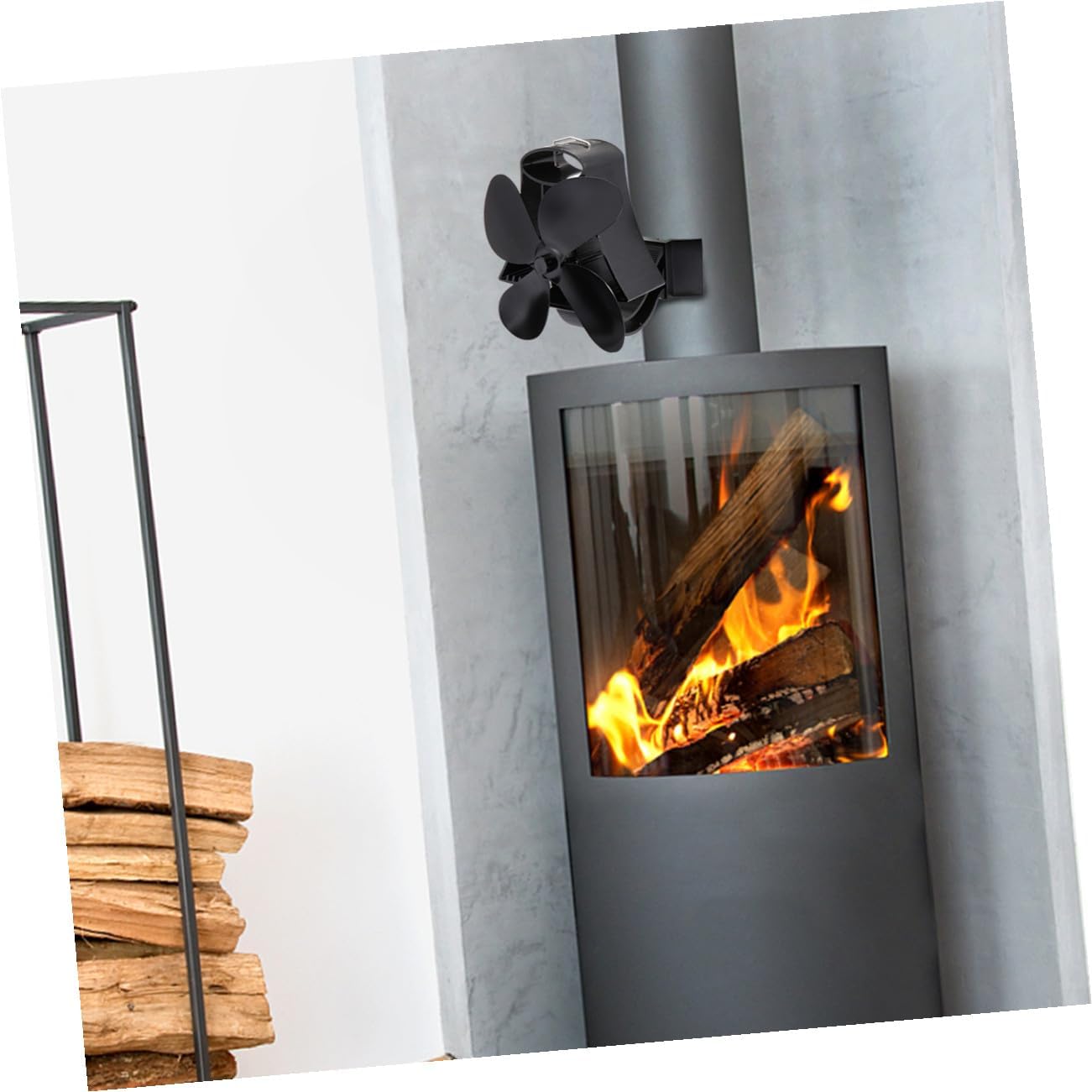 Heat Powered Stove Fan with 4-blade Thermal Power Fireplace Fan, Black High-temperature Magnetic Eco-friendly Fireplace Stove Accessory for Home Heating