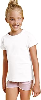 Camiseta de Colores Manga Corta 100% Algodón para Niñas - Camiseta Entallada, Cuello Redondo, cómoda, Suave, Lisa y Elegante