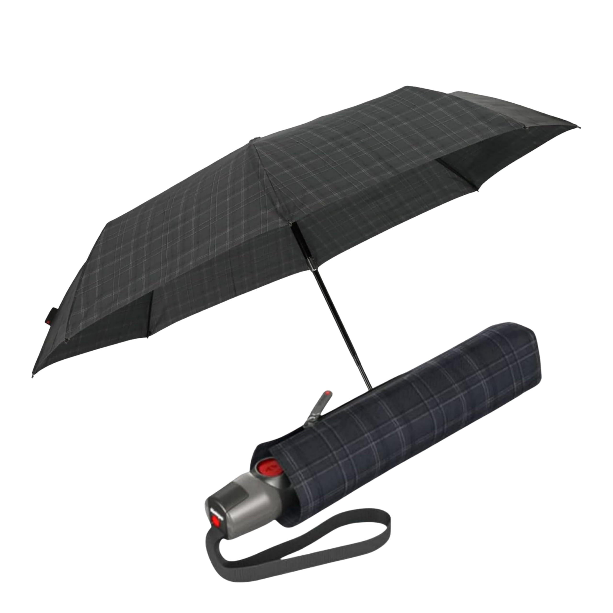 Knirps T.200 Duomatic Compact Rain Umbrella in Men's Check– Wind Tunnel Tested to 93 mph, Aluminum Steel Fiberglass Frame, 38in Canopy, OEKO-TEX,