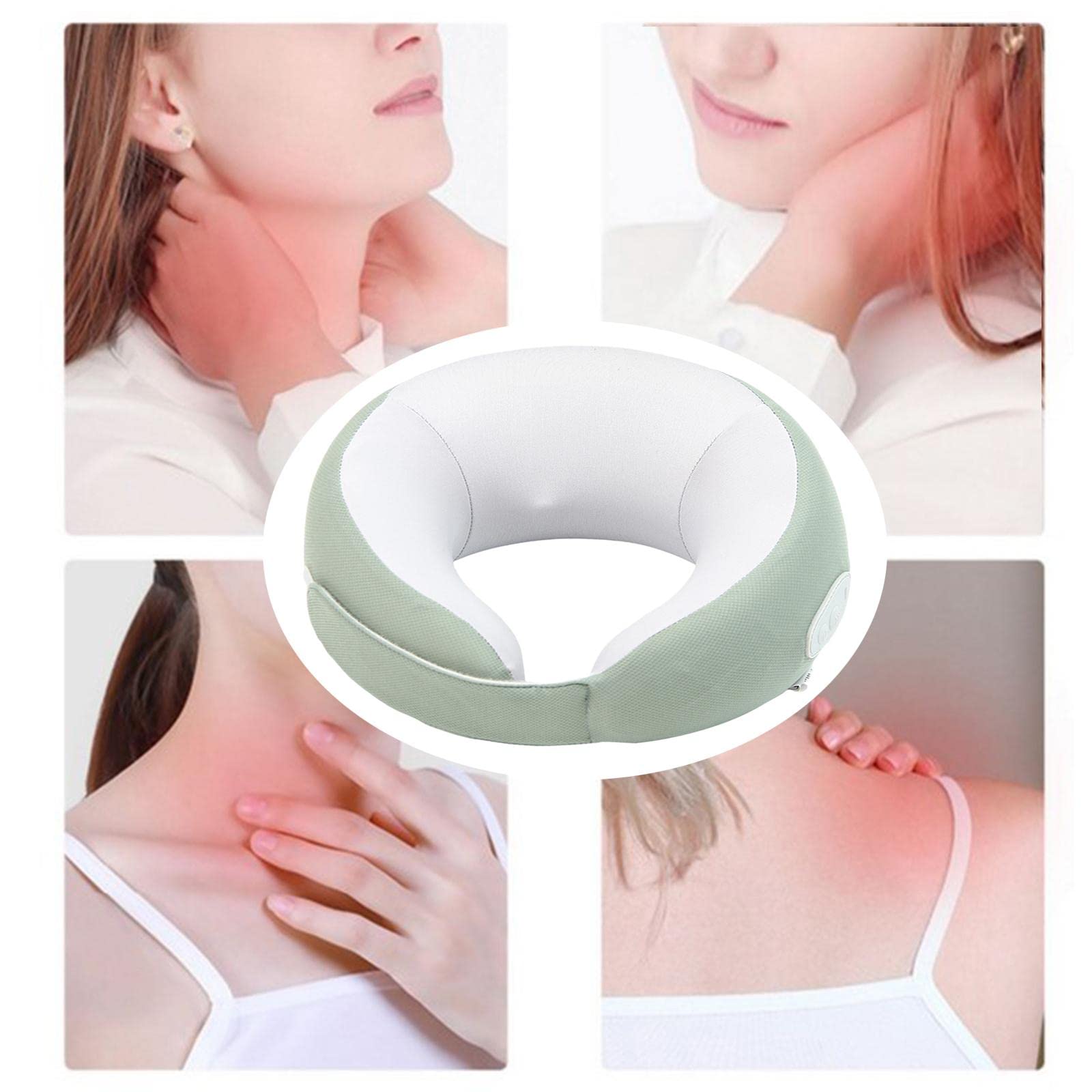 Nackenmassagekissen mit Wärmekneten, Entspannung, Reise, Nacken, Zervikalmassage für Reisen, Zuhause, Schlafen, Auto (Grüngrau)
