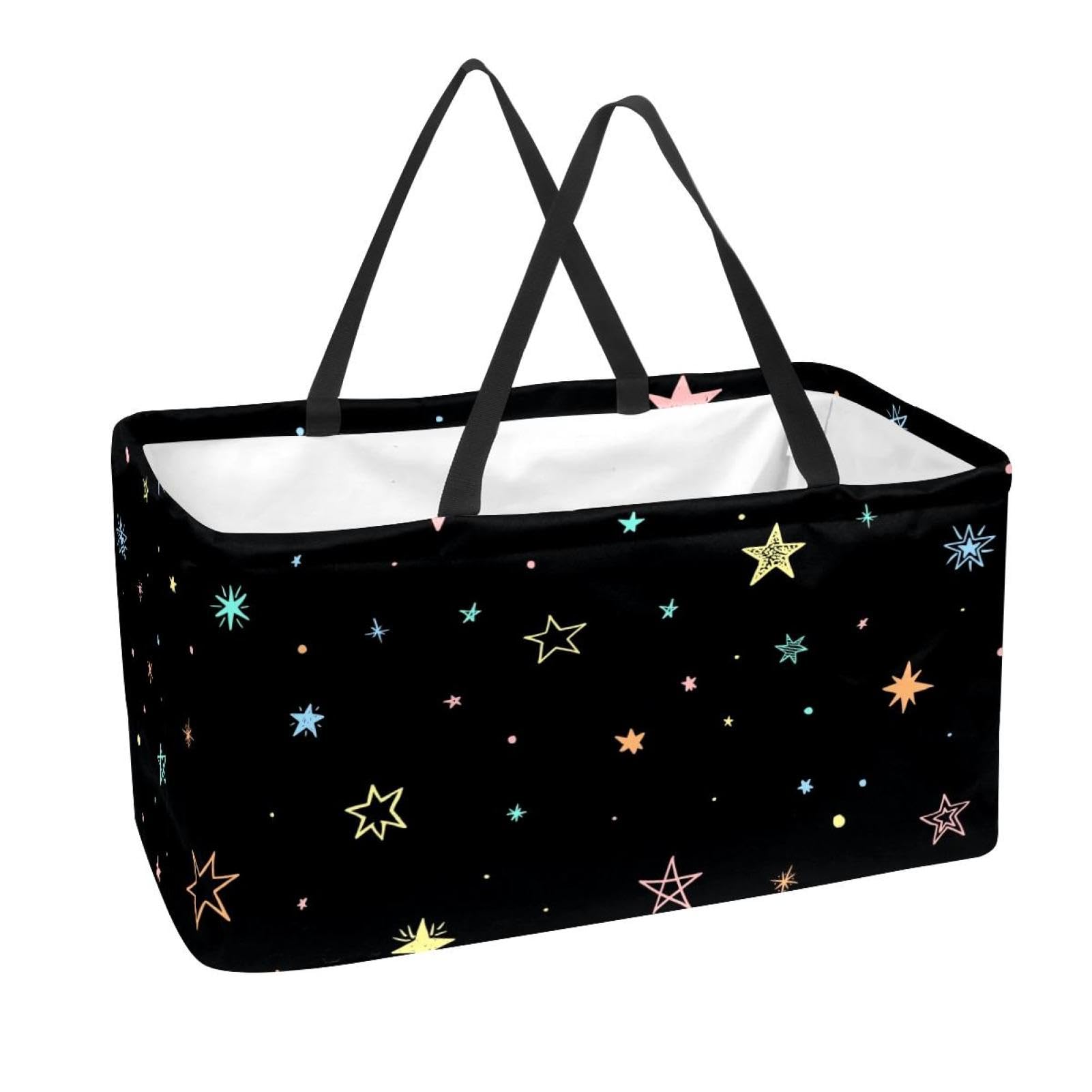 Sac d'épicerie réutilisable et pliable grand panier de rangement motif étoiles colorées