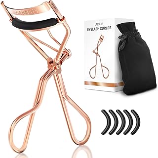 Larbois Eyelash Curler with 5 Extra Refill Pads ＆ Velvet Bag, Professional Eye Lash Curler No Pinching, No Pain and No Pulling, Make up Tool for Perfect Curl in Seconds ( Rose Gold)