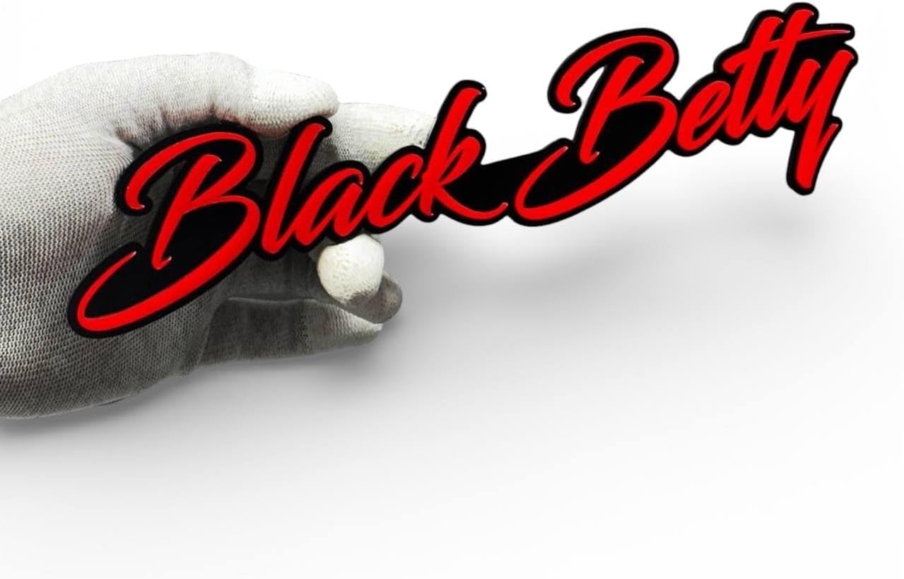 Black Betty Script 3D Emblem – Custom Acrylic Nameplate Badge with Adhesive Backing, Gloss Black and Red Double Layered Sign for Cars, Toolboxes, Garage, Wall Décor, Universal Mount (8 inch Long)