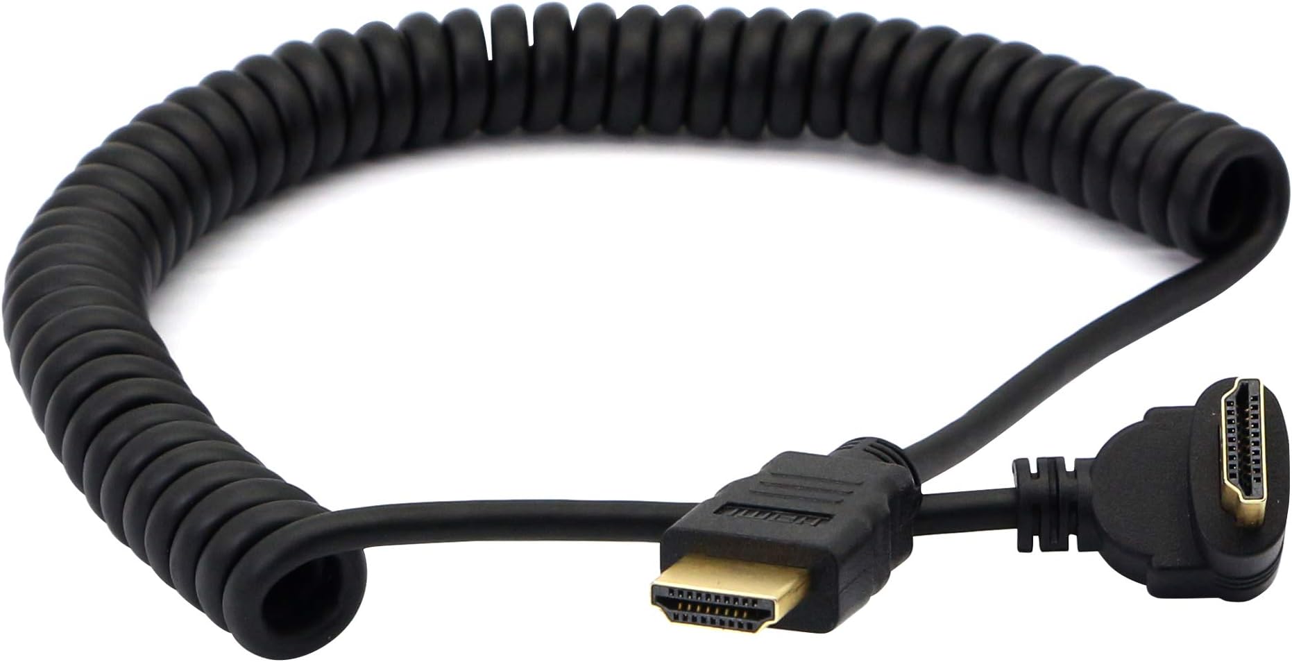Right AngleHDMI Coiled Cable,90° Down Angle HDMI Male to HDMI Male Spring Spiral Cable Support 3D 1080P YOUCHENG for Camera, Monitor