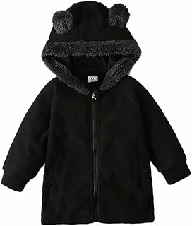 NSOT Little Child Long Overcoat Children's Coat Autumn And Winter Solid Color Hooded Zipper Thickened Cute Cartoon Teddy Bear Plush Top Party Birthday School Photo