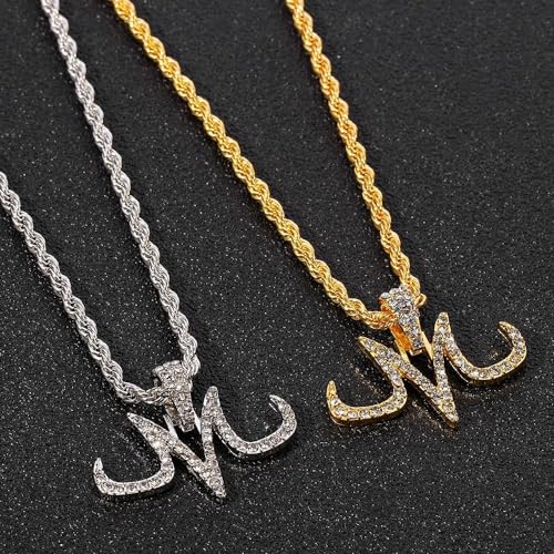 Hip Hop Punk Micro Pave Zircon Majin Buu Mark M Pendant Necklace (gold)4