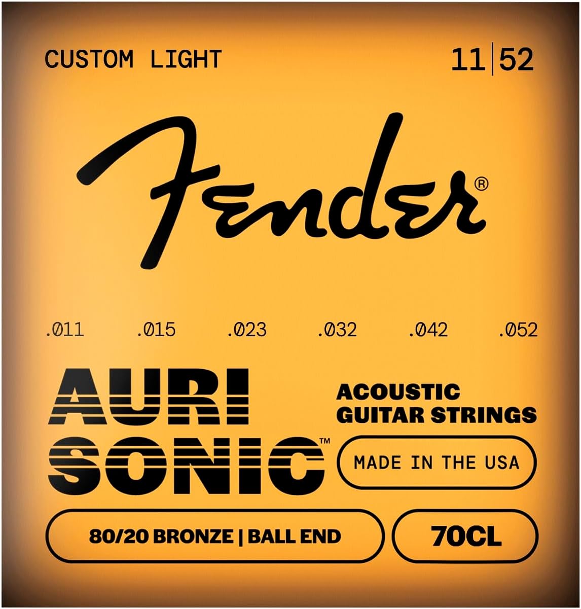 Fender 80/20 Bronze Acoustic Strings, Ball End, 70CL .011-.052 Gauges, (6)