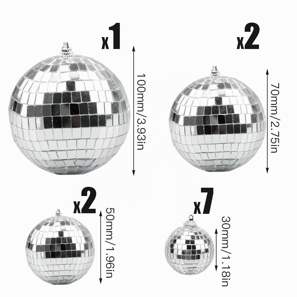 12 Piezas Bolas de Espejo Colgantes Plateadas Bola Discoteca Deco Bola de Disco Bola de Discoteca para Colgar Disco Ball para Cumpleaños, Fiesta Temática (10/7/5/3/2cm)